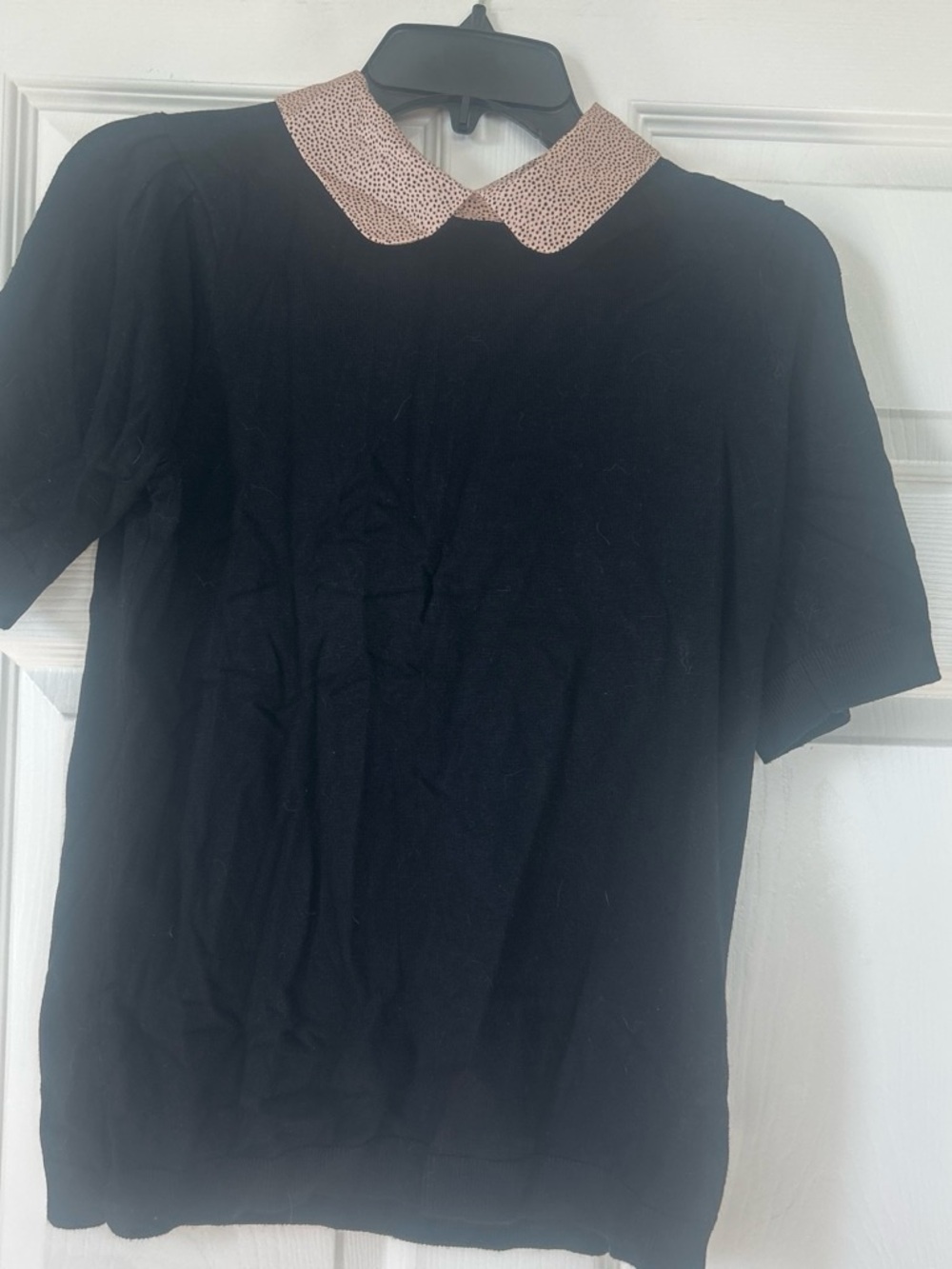 Adrianna Papell Black Pullover Sweater with Pink Printed Peter Pan Collar
